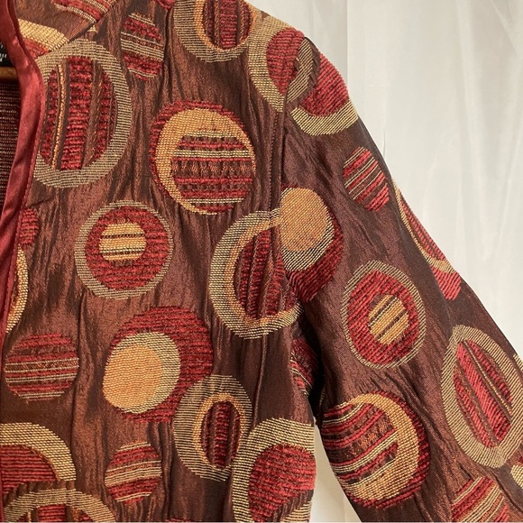 KAKTUS Women’s Burgundy Red Circle Pattern Blazer Jacket Open Front Size Small - Picture 9 of 12